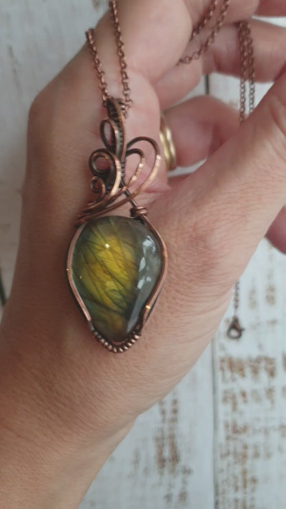 Boho style teardrop labradorite gemstone talisman