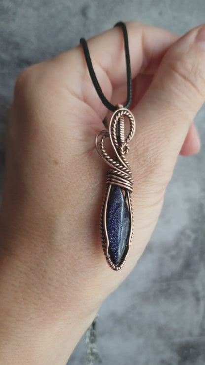 Wire wrapped blue sandstone gemstone necklace