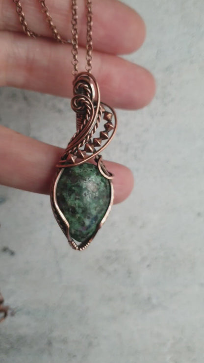 Boho style wire wrapped ruby zoisite necklace