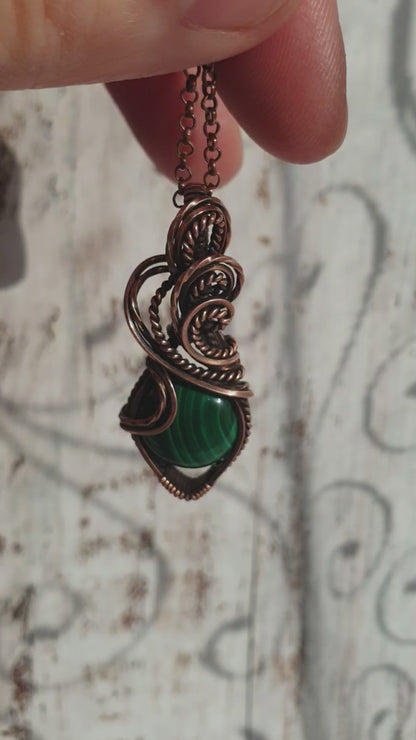 Green malachite wire wrapped pendant