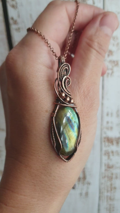 Rustic wire wrapped labradorite pendant