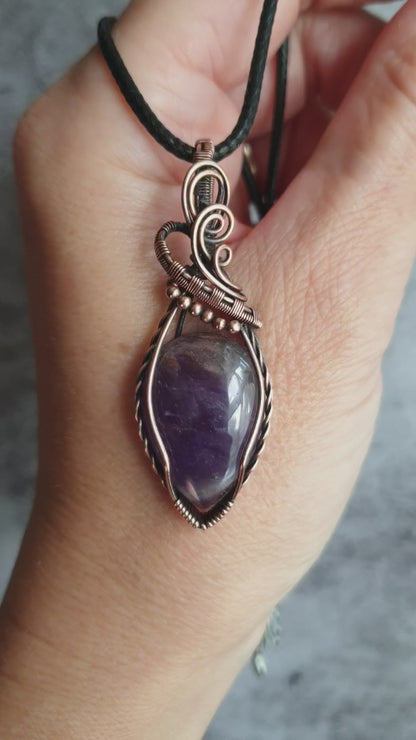 Handcrafted amethyst gemstone copper wire necklace