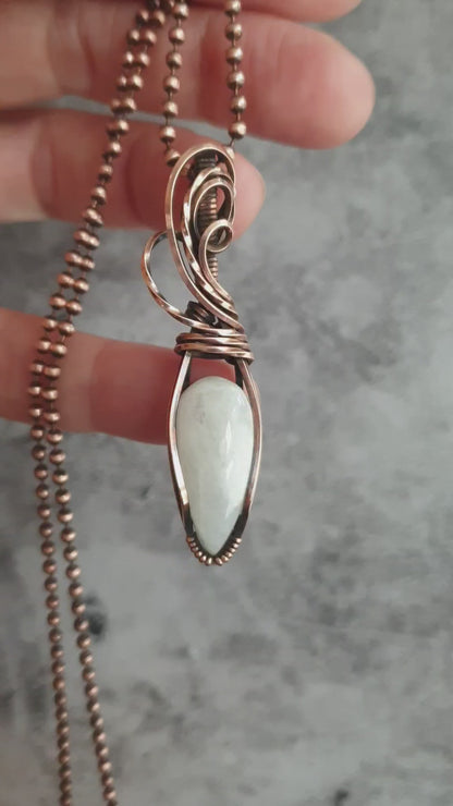 Handmade wire wrapped white moonstone pendant