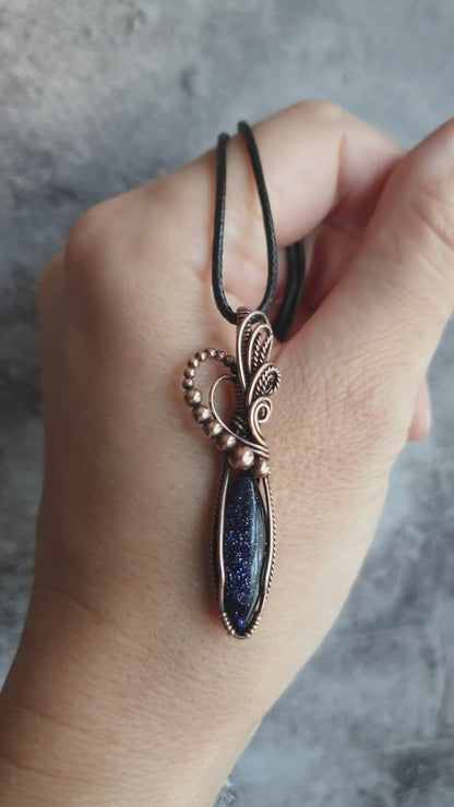 Blue sandstone pendant wire wrapped in copper