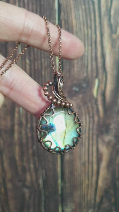 Wire wrapped round Labradorite pendant