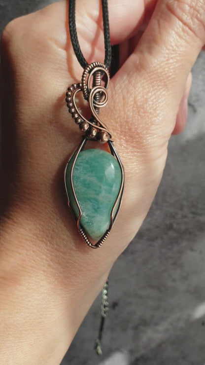 Amazonite pendant wire wrapped in solid copper