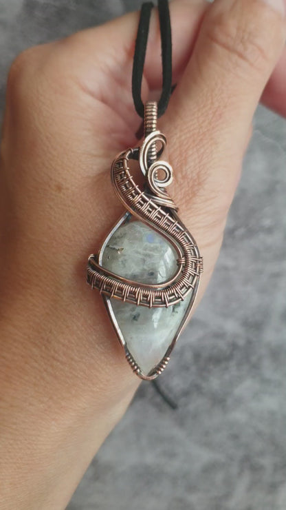 Moonstone with black tourmaline pendant