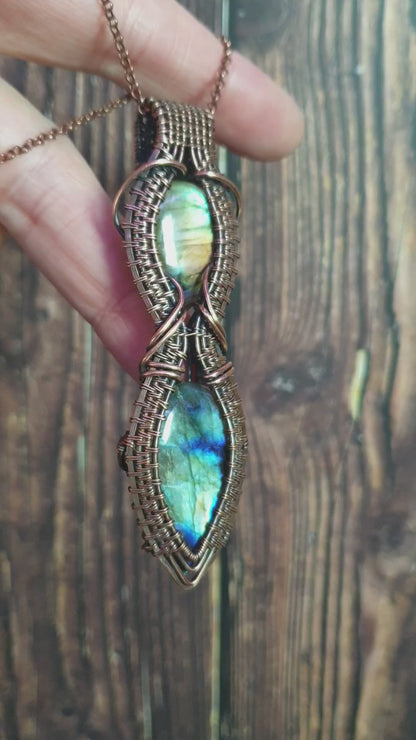 Wire wrapped double labradorite pendant