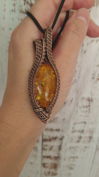 Wire weaved Baltic amber statement necklace