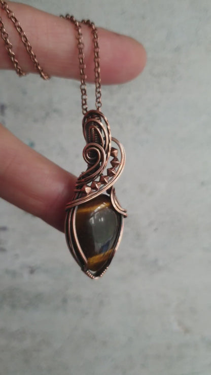 Boho style wire wrapped tiger eye necklace