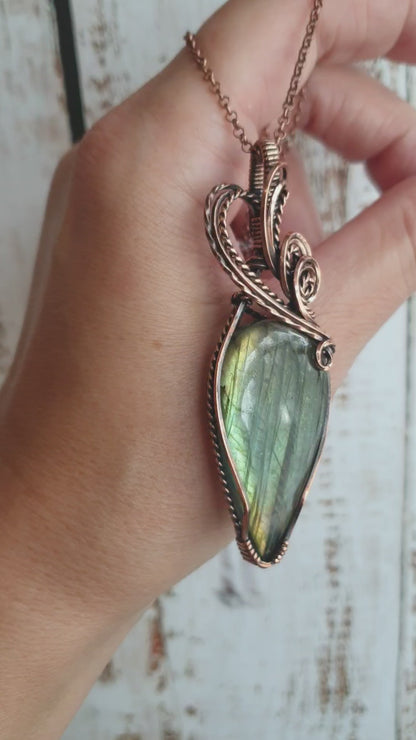 Wire wrapped large Labradorite gemstone pendant