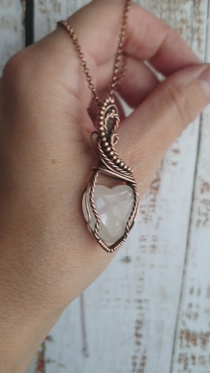 Heart shaped pink rose quartz pendant