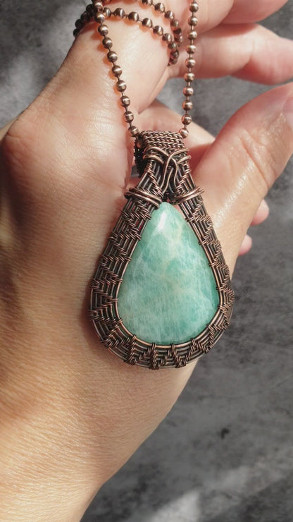 Wire wrapped amazonite pendant