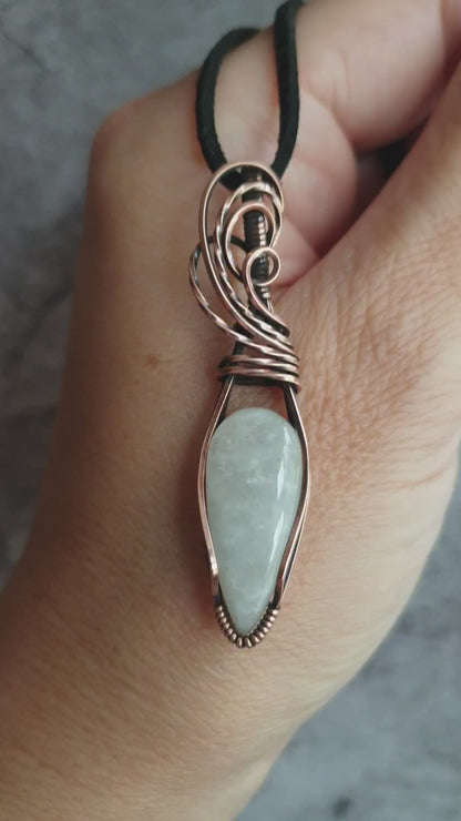 Artisan wire wrapped white moonstone gemstone pendant