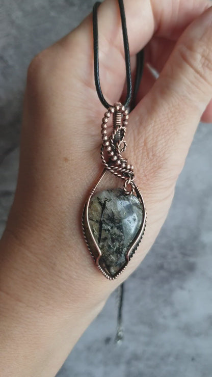 Wire wrapped rutilated jasper pendant