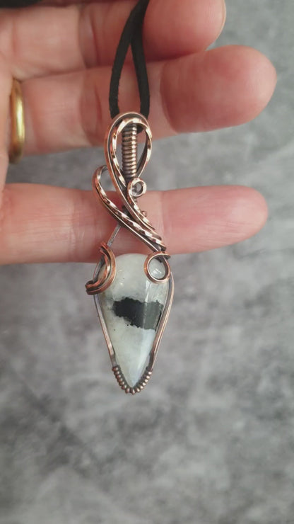 White moonstone and black tourmaline gemstone pendant