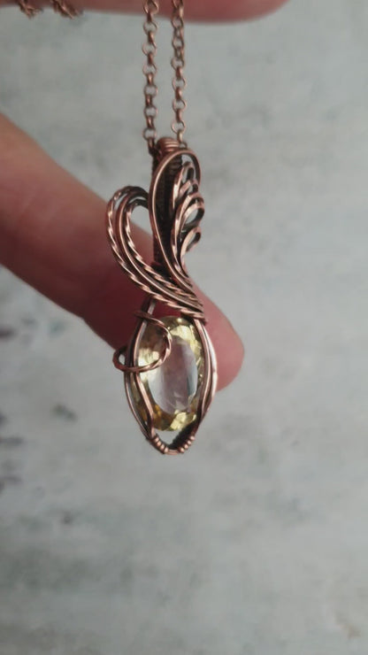 Handmade wire wrapped citrine gemstone pendant