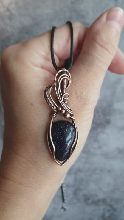 Blue sandstone gemstone pendant handmade