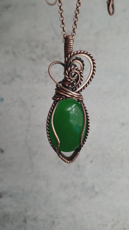 Green jade wire wrapped pendant