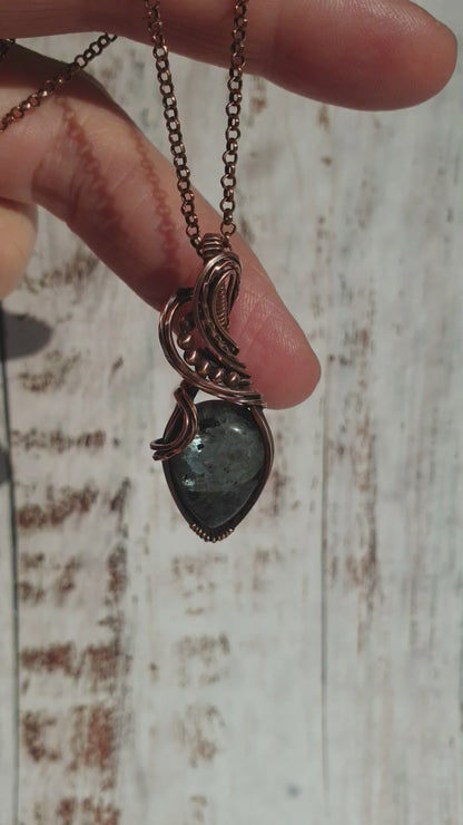 Boho style larvikite gemstone pendant